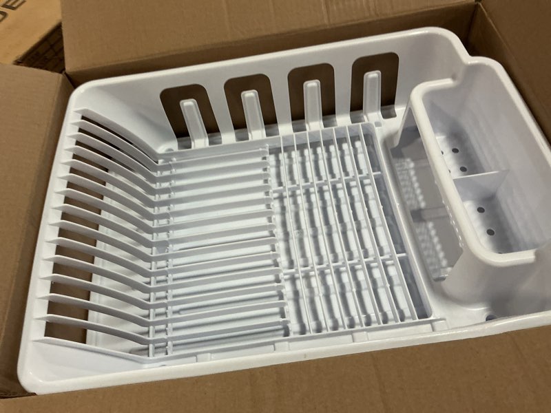 Condition photo showing Good Condition for sterilite 2-piece large sink set dish rack drainer, white (18 l x 13 3/4" w x 5 1/2" h), 3/4" l x 3/4" w x