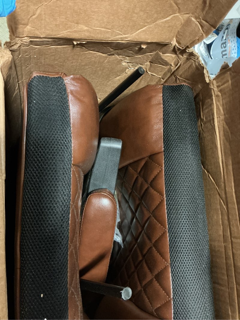 Condition photo showing Good Condition for office chair, executive high back leather home office desk chair with footrest & lumbar support - ergonomic reclining comfortable wide swivel rolling gaming computer chair 90-135° adjustable tilt lock 9009 with footrest auburn brown