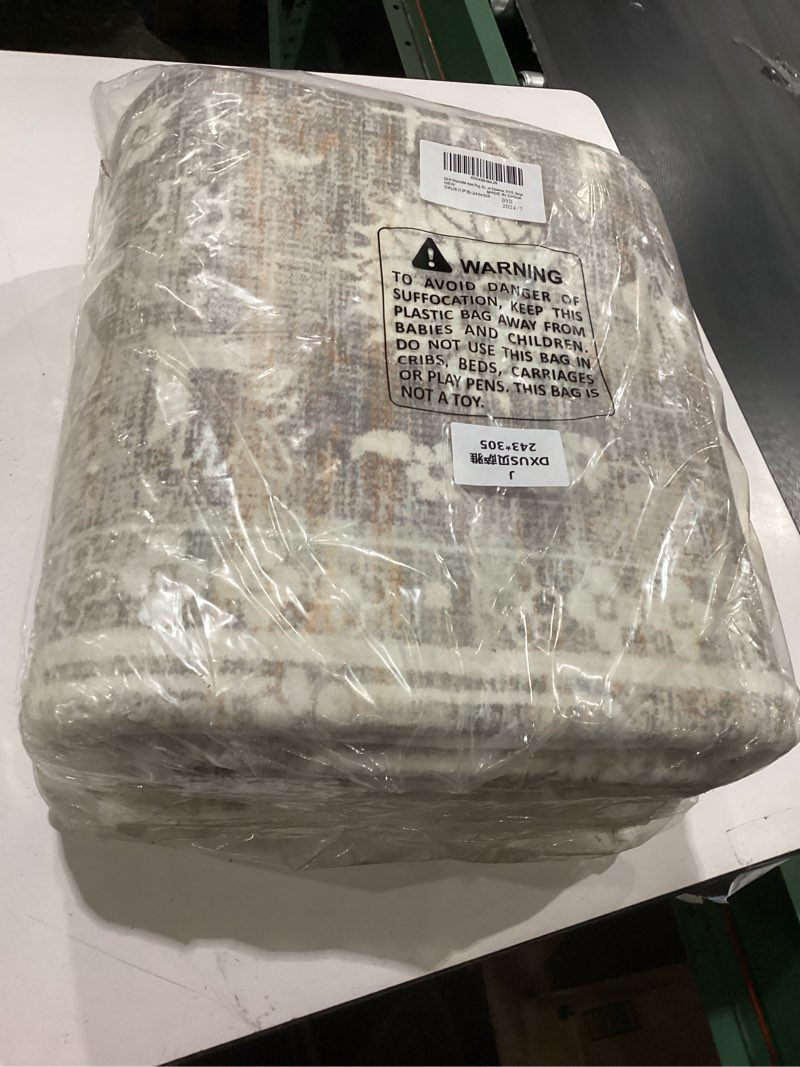 Condition photo showing New/Like New for dexi area rugs for living room, 8x10 washable low pile vintage traditional rug for bedroom, non slip large indoor carpet for dining office nursery, light grey 8' x 10' (rectangular) light grey