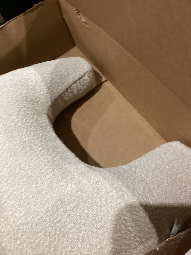 Condition photo showing As Is for boppy nursing pillow - ergonomic bottle & breastfeeding pillow with high, firm, large area, water-repellent cushion with washable cover; baby safety alliance verified - oatmeal boucle new nursing pillow luxe - oatmeal boucle