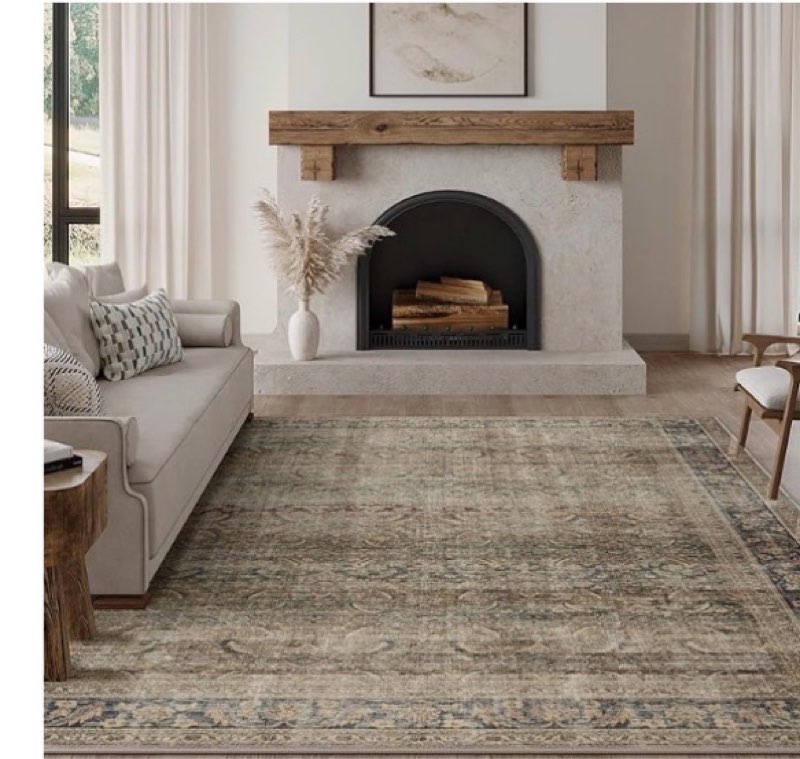 fmfunctex 8x10 washable area rug brown vintage neutral distressed large non slip carpet for living room bedroom soft low pile indoor mat retro throw rug for dining room kitchen office nursery, multi