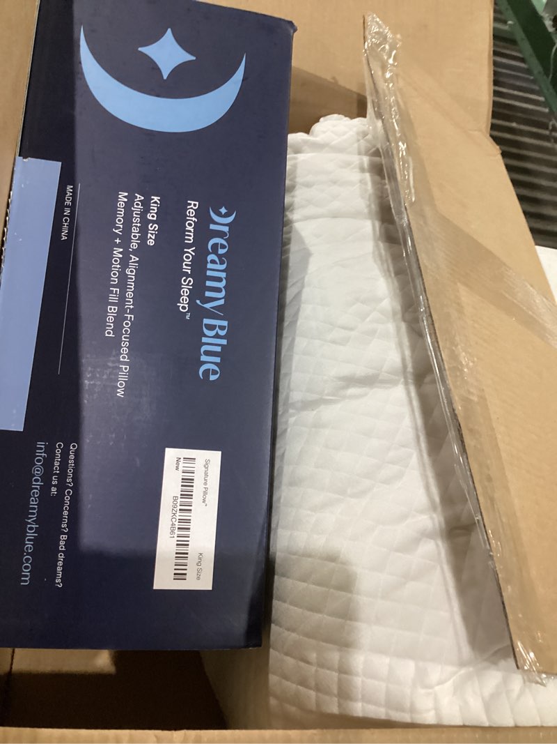 Condition photo showing New/Like New for DreamyBlue Signature Pillow w/Adjustable Loft • Shredded Memory Foam Fill • Neutral Alignment for Side, Back, and Stomach Sleepers • Washable Bamboo Rayon Cover • CertiPUR-US Certified Foam (King) King (Pack of 1)