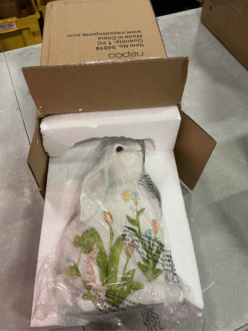 Condition photo showing New/Like New for napco imports decorative 6 x 10 inch indoor or outdoor sculpture figurine garden statue white and green spring bunny