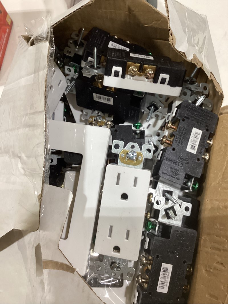 Condition photo showing Good Condition for the main item is a white, commercial-grade duplex electrical receptacle designed for wall installation