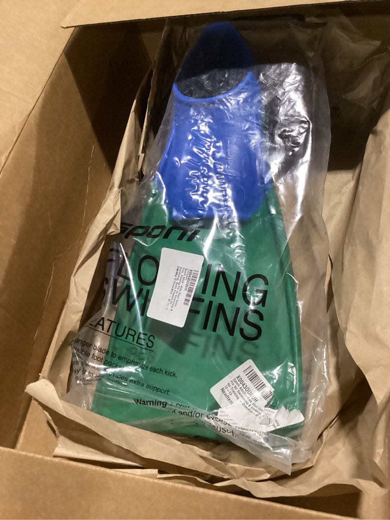 Condition photo showing New/Like New for Sporti Adult-Kids Swim Fins for Pool Lap Swimming - Long Floating Fins for Swimming & Snorkeling - Swim Flippers for Training M 11-12 / W 12-13 Green-Blue