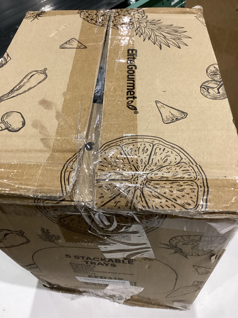 Condition photo showing Good Condition for Elite Gourmet EFD319 Food Dehydrator, 5 BPA-Free 11.4" Trays Adjustable Temperature Controls, Jerky, Herbs, Fruit, Veggies, Dried Snacks, Black