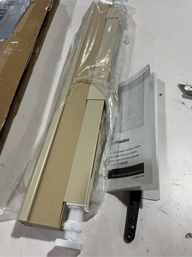 Condition photo showing Good Condition for No Drill Cellular Shades for Indoor Windows, Thermal Insulating & Noise Reducing Honeycomb Blinds, Free Stop Cordless Light Filtering Shades, Beige,22" W x 64" H 22"W x 64"H Beige(light Filtering)