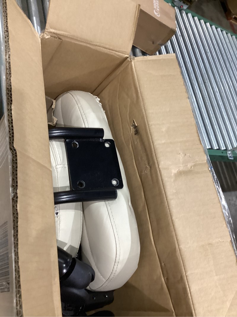 Condition photo showing As Is for Criss Cross Chair Armless Computer Task Chair, Wide Comfty Swivel Fabric Height Adjustable Vanity Chair w/Replaceable Wheels/Fixed Base/Padded, Beige Leather Beige/Leather