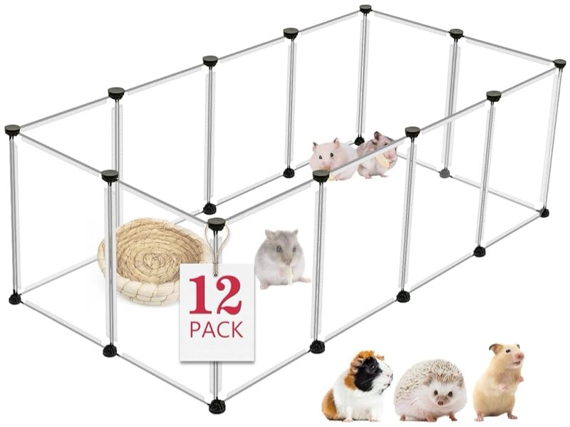 Corralito portátil transparente para mascotas, 12 paneles, 121.9 x 60.9 x 40.6 cm, cercado de plástico, corral de juego para cachorros de interior y exterior, cerca de mascotas para 