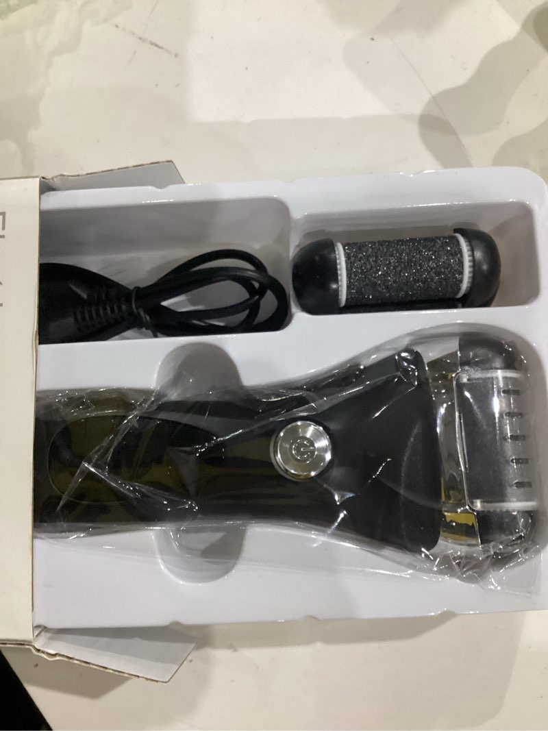 Condition photo showing Good Condition for electric foot callus remover kit, elmchee rechargeable pedicure tools foot care feet file with 3 roller heads,2 speed,battery display for remove cracked heels calluses and dead skin(black) 1 count (pack of 1) black