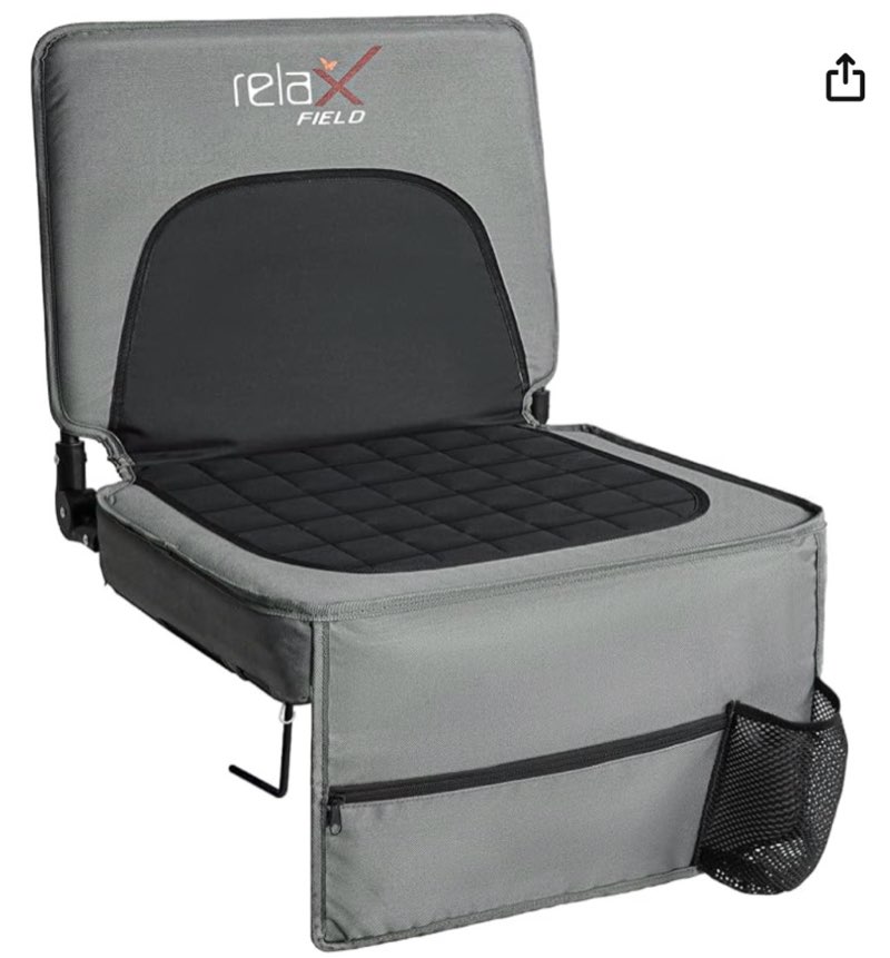 stadium seats with back support and cushion, folding stadium chair with shoulder strap and cup holder, portable bleaching chairs for sporting events, grey