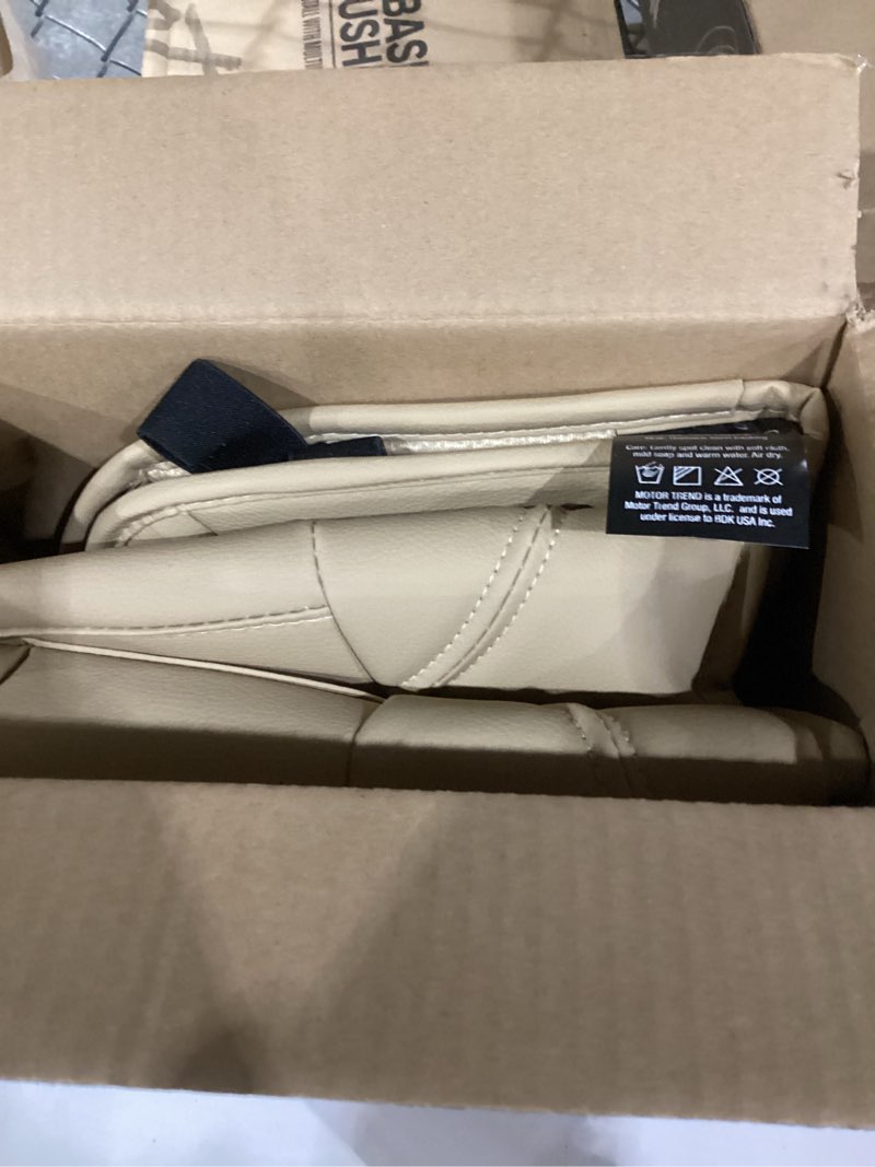 Condition photo showing New/Like New for Motor Trend Seat Covers for Cars Trucks SUV, Faux Leather Beige Padded Seat Covers with Storage Pockets, Premium Interior Car Seat Cover, 2 x Front Seat Covers Tan Beige Front Seats