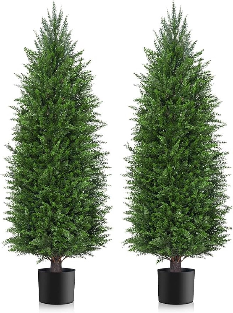 artificial cedar topiary trees, 6ft topiary trees artificial outdoor uv resistant, realistic potted 