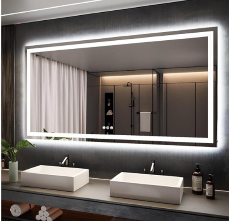 iskm led mirror for bathroom lighted vanity mirror for wall front lights + backlit led bathroom mirror anti-fog tempered glass etl listed (front and backlit, 72'' x 36'')