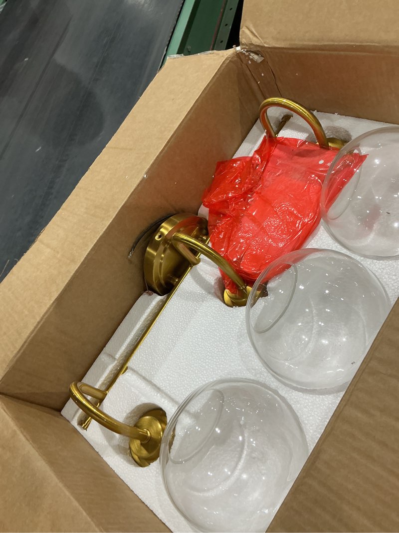 Condition photo showing Good Condition for bathroom light fixtures, 3-light brushed gold vanity lights with globe clear glass, champagne bronze vanity lighting fixtures over mirror, ad-22280-3w-gd gold, 3-light