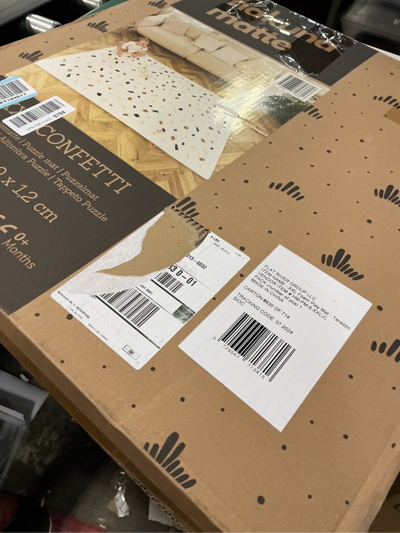 Condition photo showing Good Condition for Stylish Baby Play Mat 72x48 Inches - 6 XXL Foam Floor Tiles for Kids Terazzo Design - 20% Thicker Playmat for Baby Crawling, Tummy Time, Playpen - Non-Toxic, Odorless Foam Play Mat for Floor Confetti 72" x 48"