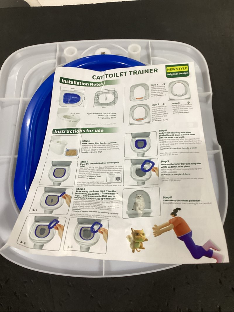 Condition photo showing As Is for ejoyous cat toilet training kit, reusable cat toilet trainer for pet cleaning, universal potty training toilet system train cat to use toilet (white tray, 1 blue inner support) white tray , 1 blue inner support