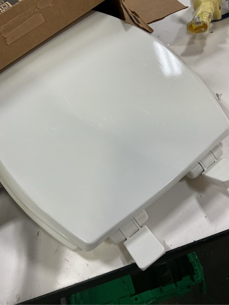 Condition photo showing Good Condition for mayfair cassel slow close toilet seat, easy clean, non slip premium wood seat, easy install, made in usa, elongated, white elongated 1 - toilet seat