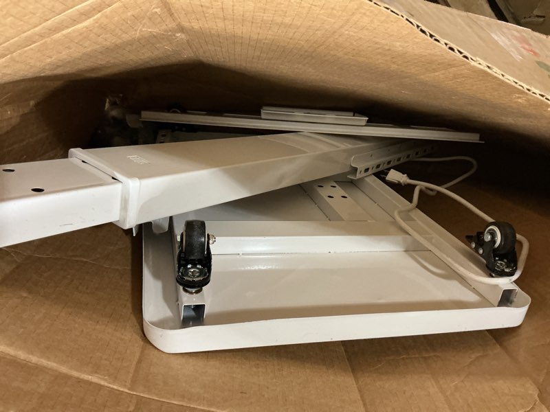 Condition photo showing As Is for (white) ax waber universal floor tv stand, portable rolling  floor tv mount with wheels, 80 degree swivel height adjustable for 27 to 65 inch lcd led oled, holds up to 88 lbs mobile tv cart, max vesa 400x400mm white
