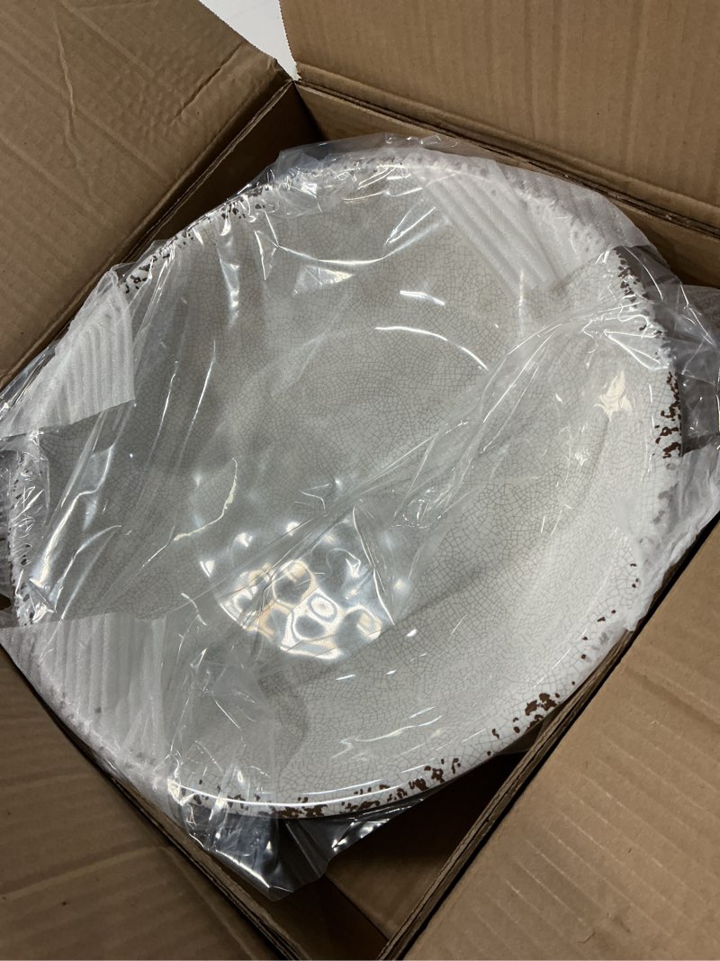 Condition photo showing New/Like New for melamine large serving bowls set of 2, 13.75" and 130 oz farmhouse bpa free salad, pasta and mixing serving bowls, large bowls set for serving food, durable and dishwasher safe, ivory ivory 13.75 inches