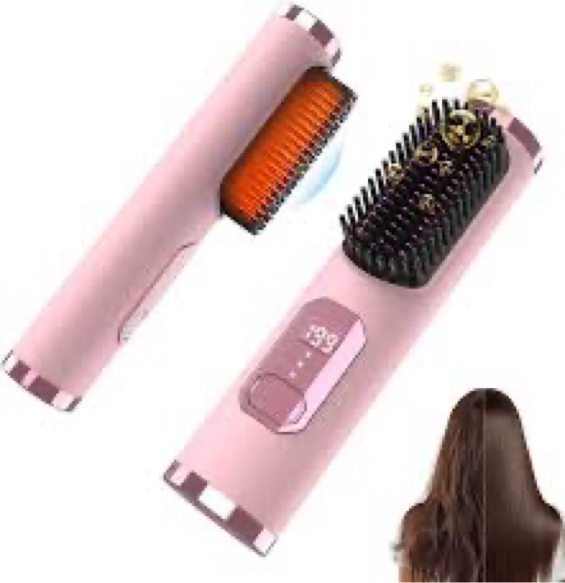 cordless hair straightener brush, portable 500 million ions smooth straightening brush, rechargeable