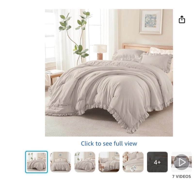 andency linen grey ruffle comforter full (79x90inch), 3 pieces(1 ruffled comforter and 2 pillowcases