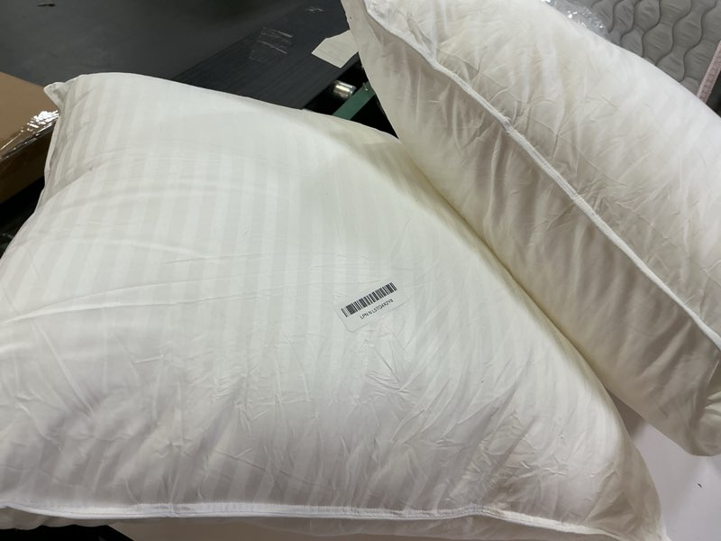 Condition photo showing As Is for Beckham Hotel Collection Euro Size Throw Pillows (Set of 2), 26 x 26 Down Alternative Pillow Insert for Bed, Couch, and Sofa European White