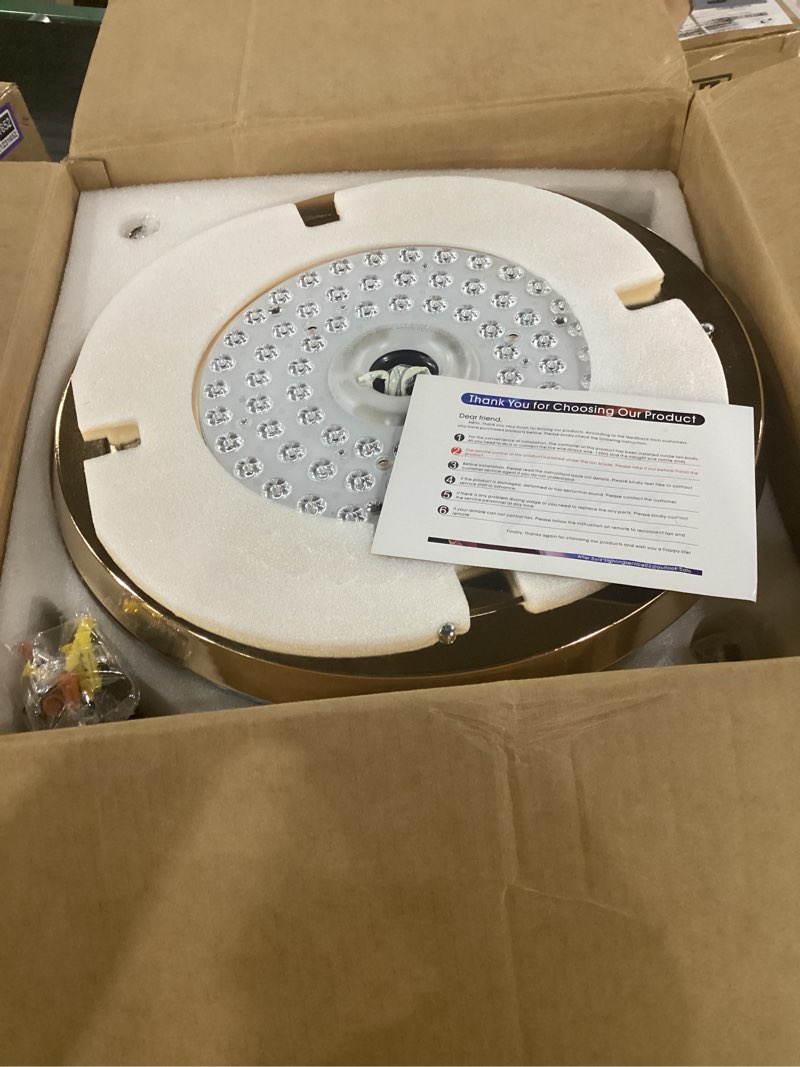 Condition photo showing Good Condition for 48" bluetooth ceiling fan with light and speaker,rgb retractable blades crystal fandelier music player led chandelier 6-speed app control timer remote control for bedroom gold