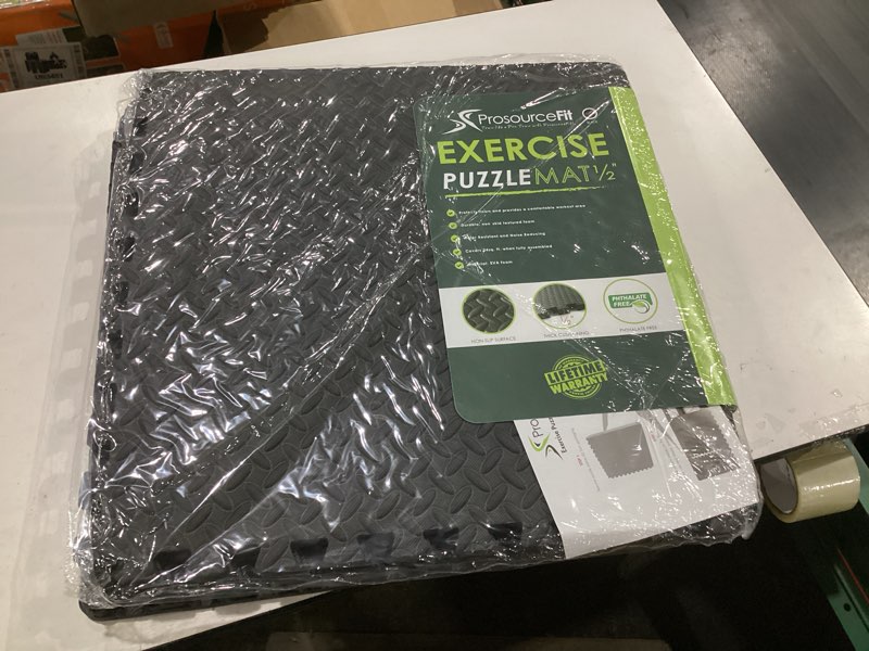 Condition photo showing New/Like New for prosourcefit puzzle exercise mat ½ in, eva interlocking foam floor tiles for home gym, mat for home workout equipment, floor padding for kids, black, 24 in x 24 in x ½ in, 24 sq ft - 6 tiles black 6 pack (24 sq ft)
