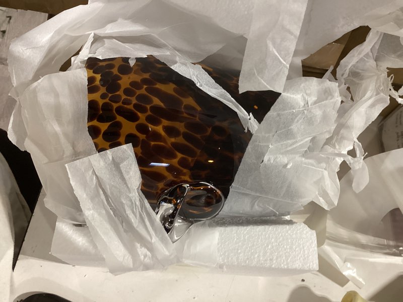 Condition photo showing New/Like New for two's company tortoise print ice bucket, glass, 9-inch diameter, bar tools and accessories
