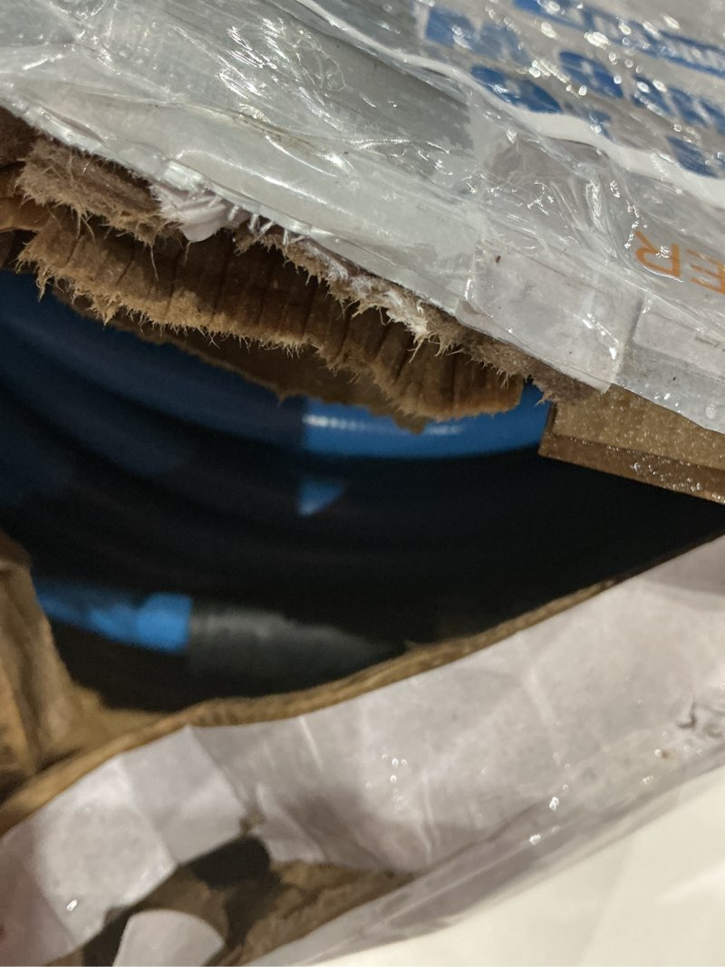 Condition photo showing As Is for ridge washer sewer jetter kit for pressure washer 50ft, 3600 psi drain cleaning hose with short pressure washer gun, 1/4 inch npt corner, rotating and button nose sewer jetting nozzle a. 50ft sewer jetter hose/ blue