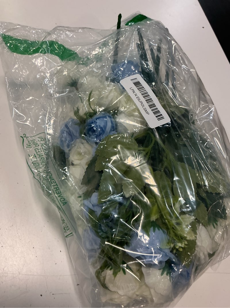 Condition photo showing Good Condition for zeyune 8 pack 12 inch blue and white roses artificial flowers with long stem 80 head fake blue rose silk flowers for wedding bridal bouquet baby shower table centerpieces