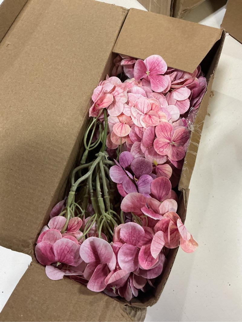 Condition photo showing Good Condition for 4 pcs artificial hydrangea silk flowers with stems, 19.7" rose pink faux hydrangeas bouquet, 240 petals, uv resistant & waterproof fake flower for outdoor wedding home decor