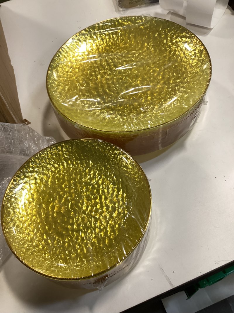 50 pcs gold glitter plastic plates - disposable party plates, gold glitter disposable plates include 50 dinner plates and 50 dessert plates, plastic plates for party, holiday, wedding & birthday