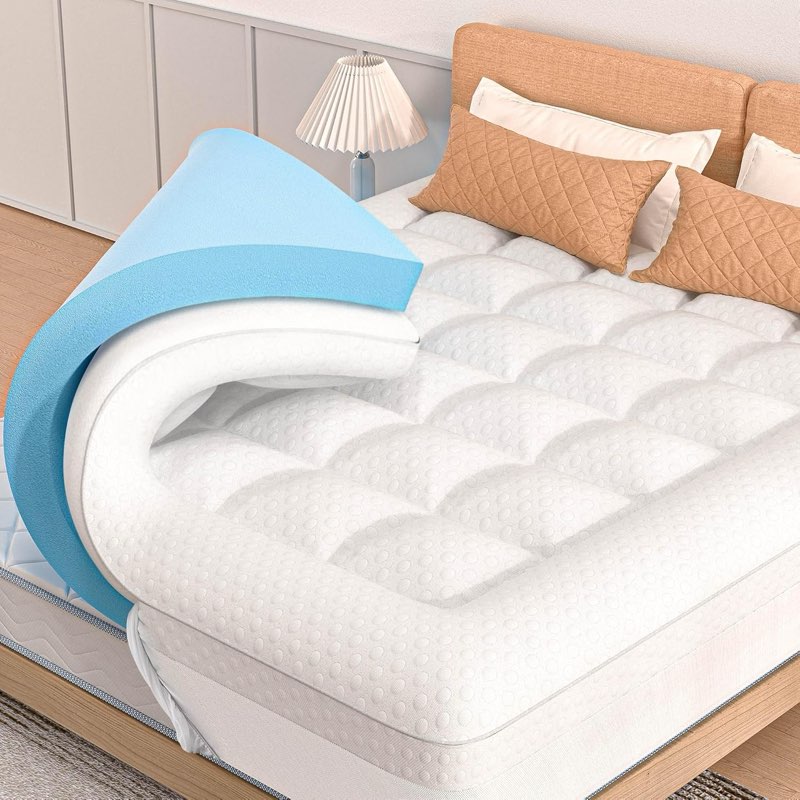 pillow top mattress topper queen size, 3 inch dual layer mattress topper, 1 inch cooling pillow topper and 2 inch gel memory foam mattress topper for back pain