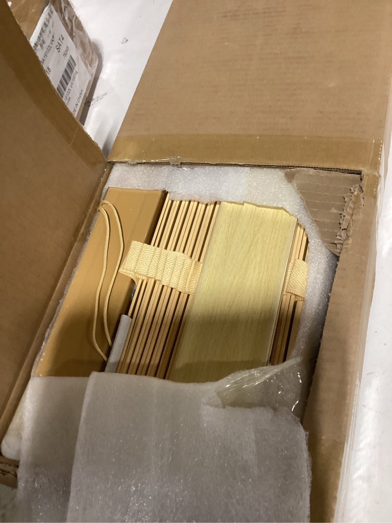 Condition photo showing New/Like New for 2" Slats Wood Blinds for Indoor Windows: Solid Wooden Blackout Blinds & Shades,Black Out Privacy Horizontal Blinds for Home Bedroom Bathroom Living Room Windows and Doors 22.5" WX64 H Beige Beige 22.5"W*64"H