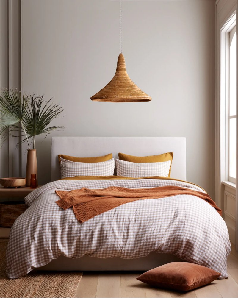 european linen gingham deluxe bedding bundle size full/queen 