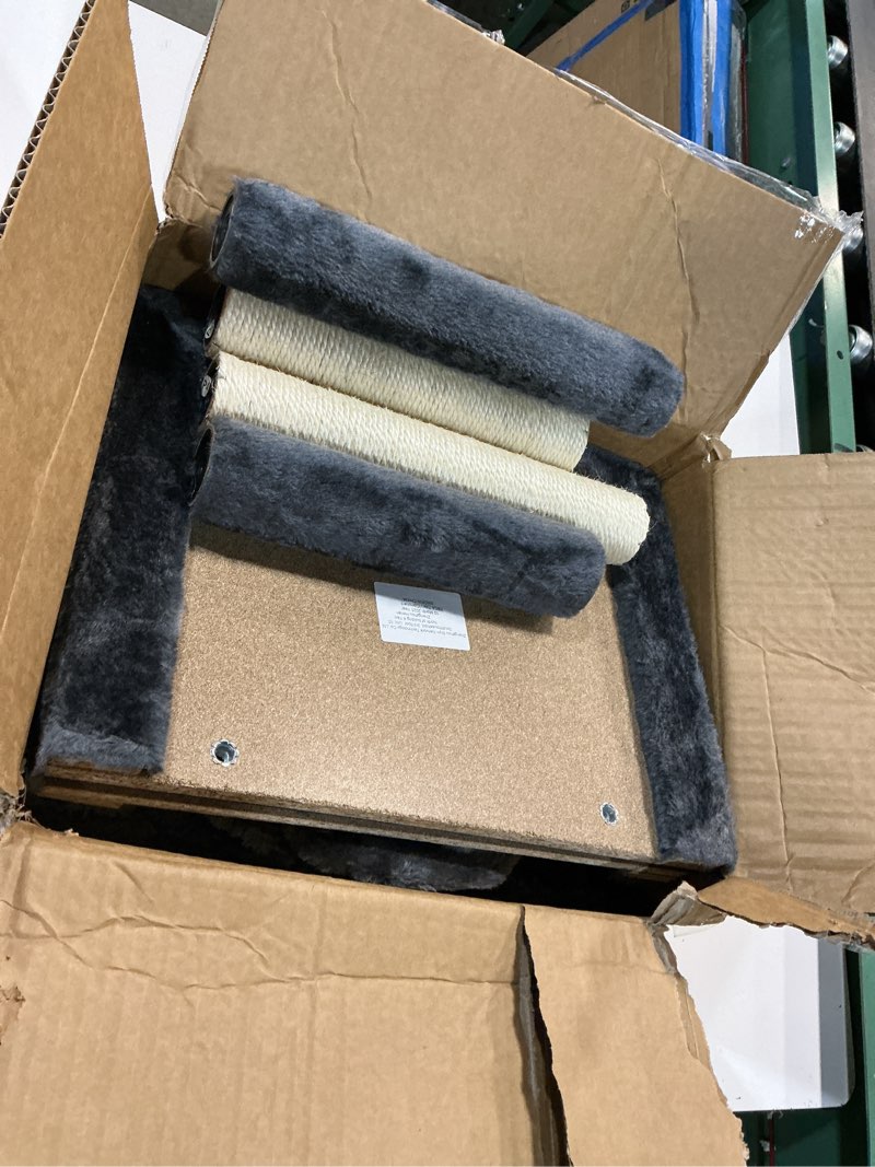 Condition photo showing New/Like New for syandlvy small cat tree for indoor cats, activity cat tower with scratching post for kittens, cat condo & furniture with basket & hanging ball for play rest smoky top perch with basket