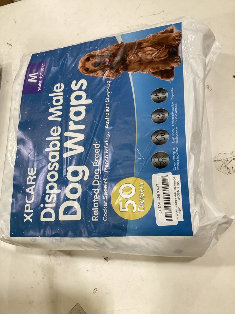 Condition photo showing New/Like New for xpcare 50 count disposable male dog diapers, male dog wraps,super absorbent leak-proof fit (medium)