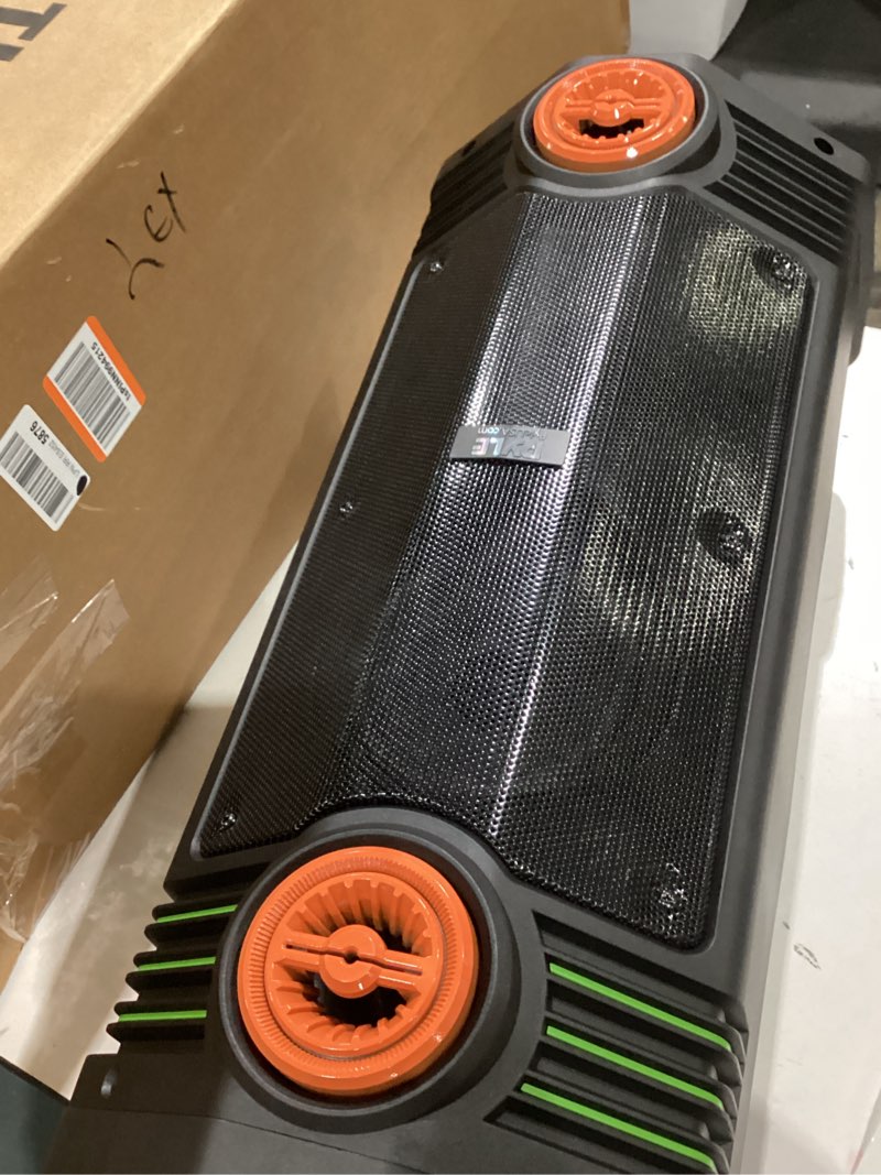 Condition photo showing Good Condition for portable bluetooth pa speaker - 300w dual 6.5” rechargeable indoor/outdoor bt karaoke audio system-party lights, led display, fm/aux/mp3/usb/sd, 1/4" in, handle, wheels-wireless mic, remote control pa-300w