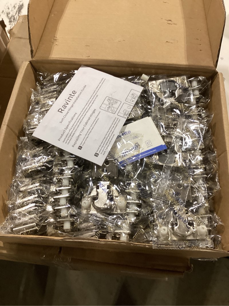 Condition photo showing New/Like New for ravinte 60 pack (30 pairs) 1/2 inch overlay soft close hinges for kitchen cabinets - satin nickel hidden concealed hinge, stainless steel, self closing 60 1/2 inch overlay