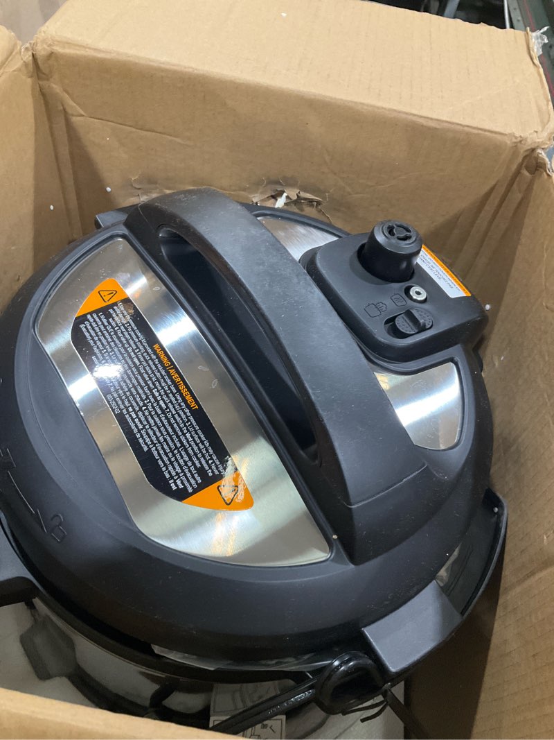 Condition photo showing As Is for instant pot duo plus 9-in-1 multicooker, pressure cooker, slow cook, rice maker, steamer, sauté, yogurt, warmer & sterilizer, includes app with over 800 recipes, stainless steel, 6 quarts