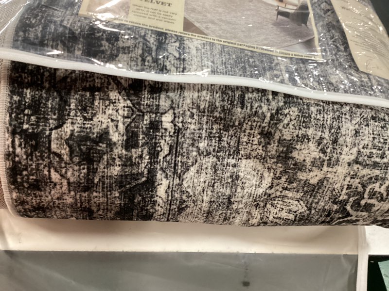 Condition photo showing New/Like New for champlant washable area rug 8'x10' retro boho design non-shedding non-slip easy care ideal for high traffic areas in living room bedroom office coffee table kitchen large carpet dark gray pattern 8' x 10' (rectangular)