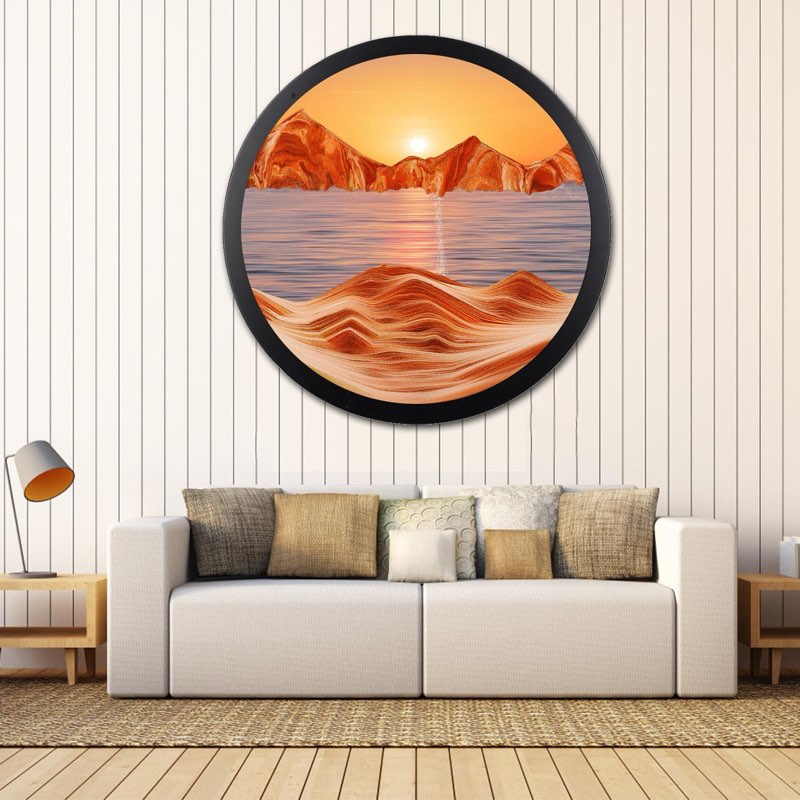 Oneshow 17.3 IN Moving Sand Art Picture Wall Hanging, 3D Sand Art Liquid Motion 360° Rotating, Home Office Decoration Relax Mood Glass Craft Birthday Gifts for Adults (orange)