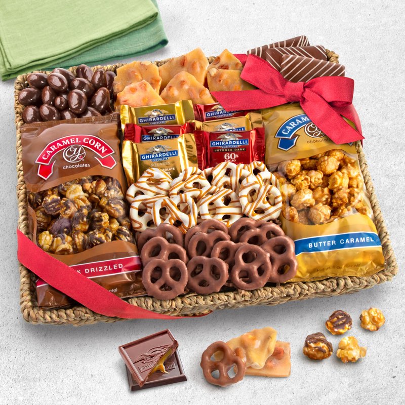 a gift inside merry christmas chocolate caramel and crunch grand gift basket