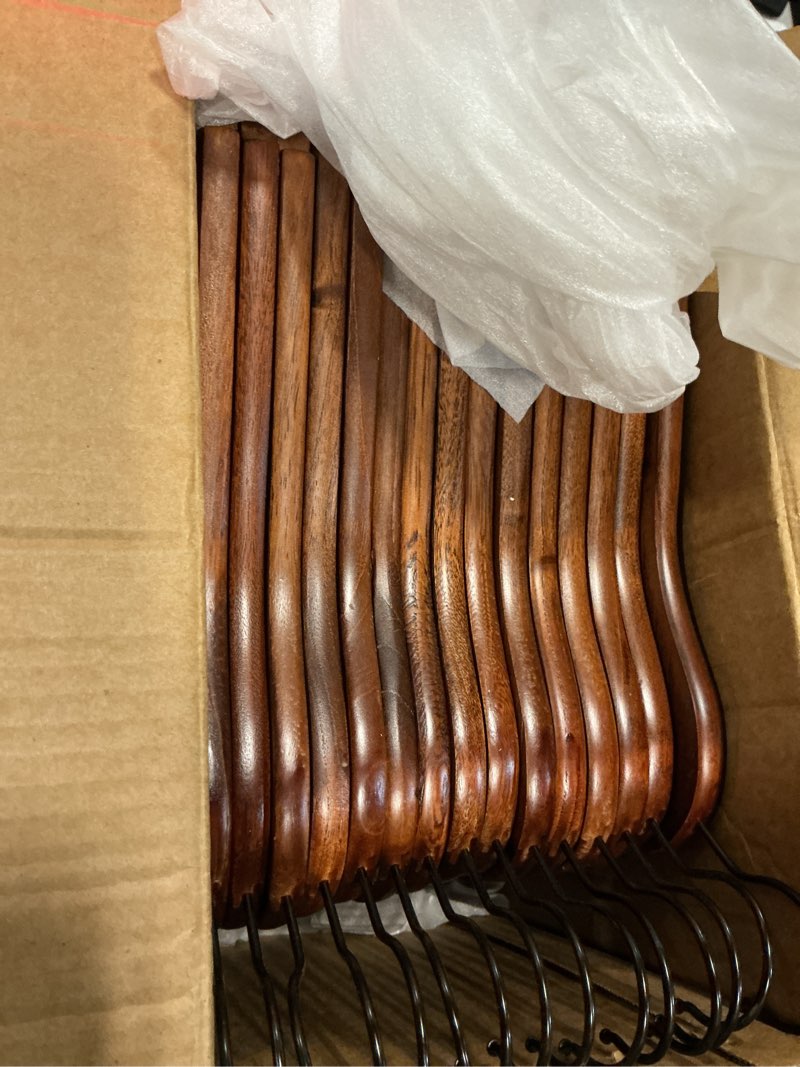 Condition photo showing Good Condition for house day wooden hangers 30 pack, solid wood coat hanger heavy duty, smooth finish bulk wood hangers, high-grade wooden clothes hanger with non slip pant bar, 360° swivel hook