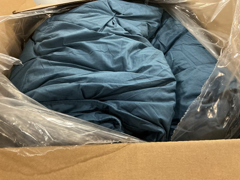 Condition photo showing Good Condition for Goose Feather Down Comforter King Size, All Season Medium Warmth Luxury Duvet Insert, Jacquard Paisley Design, 100% Cotton Shell (106x90'', Navy Blue)