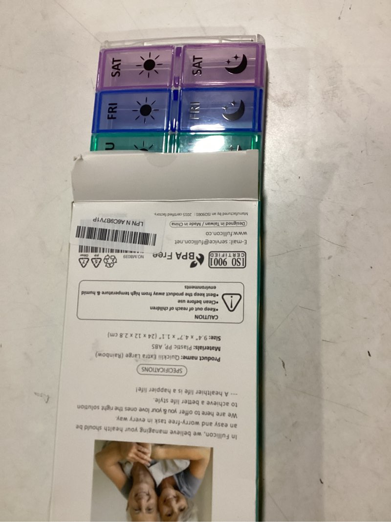 Condition photo showing New/Like New for Weekly Pill Organizer 2 Times a Day Extra Large 7 Day Easy Fill Quick Fill Portable Fullicon AM PM Pill Box for Supplement, vitamine, and Medicine - (Patent Registered) Multi-colored Large