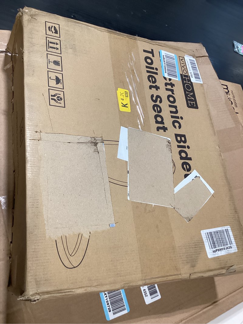 Condition photo showing As Is for vivohome smart heated bidet toilet seat with self-cleaning nozzle for rear and front cleansing, warm air dryer with adjustable temperature settings, soft close lid, nightlight knob control