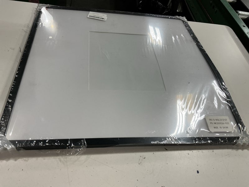 Condition photo showing As Is for hoikwo 20x20 black plastic frame with plastic cover, display pictures 8x10 with mat or 20x20 without mat, 1 pack 20 by 20 frame for wall hanging 20x20 matted to 8x10 black